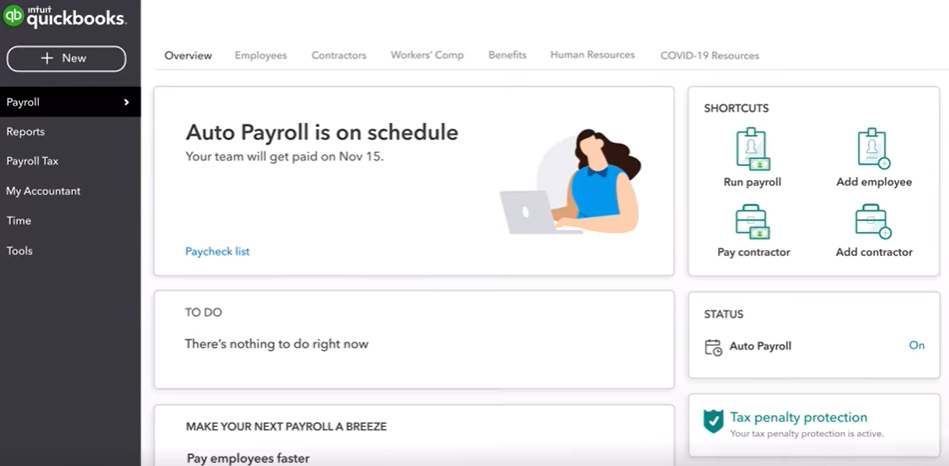 QuickBooks工资单主仪表盘。