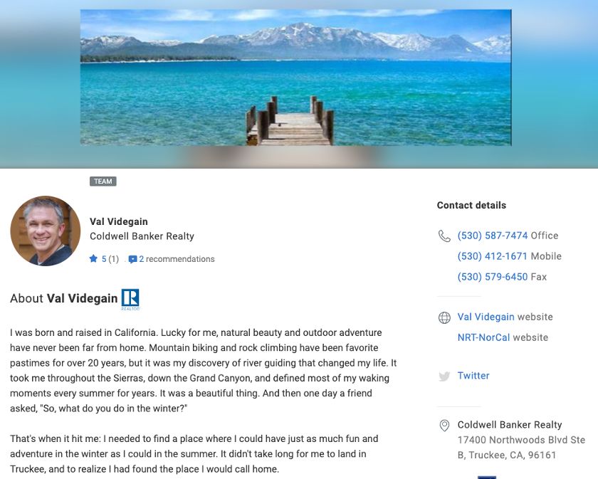 Sample real estate agent profile on Realtor.com