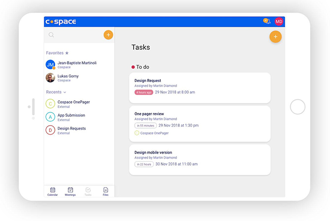 Nextiva Cospace应用的用户界面